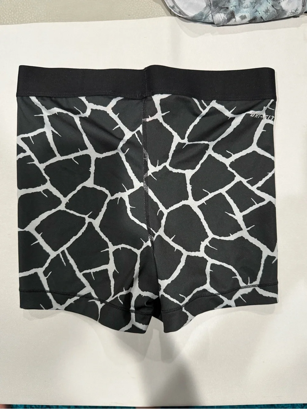 Nike Black & White Patterned Pro Biker Shorts with Neon Yellow Swoosh
